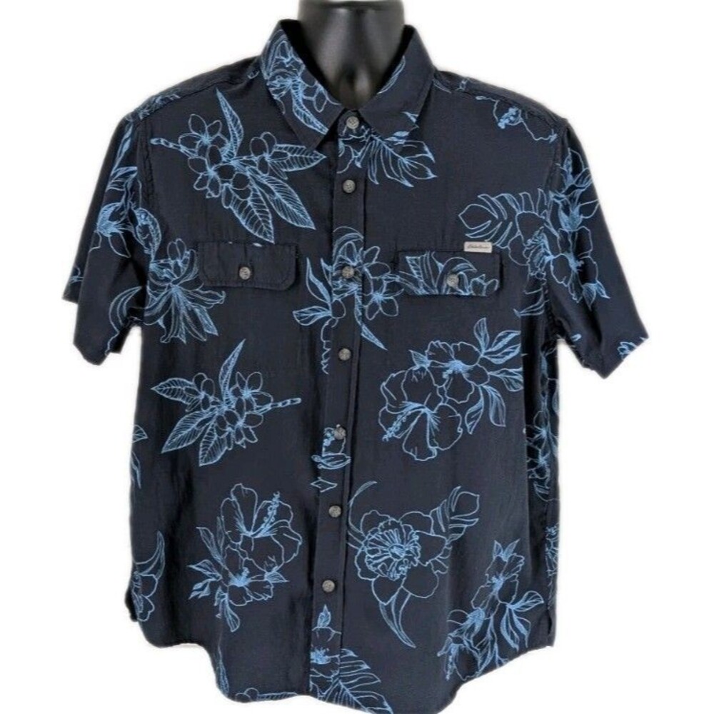 Eddie Bauer Mountain Short Sleeve Button Up Shirt Men's Large Hawaiian Vacation